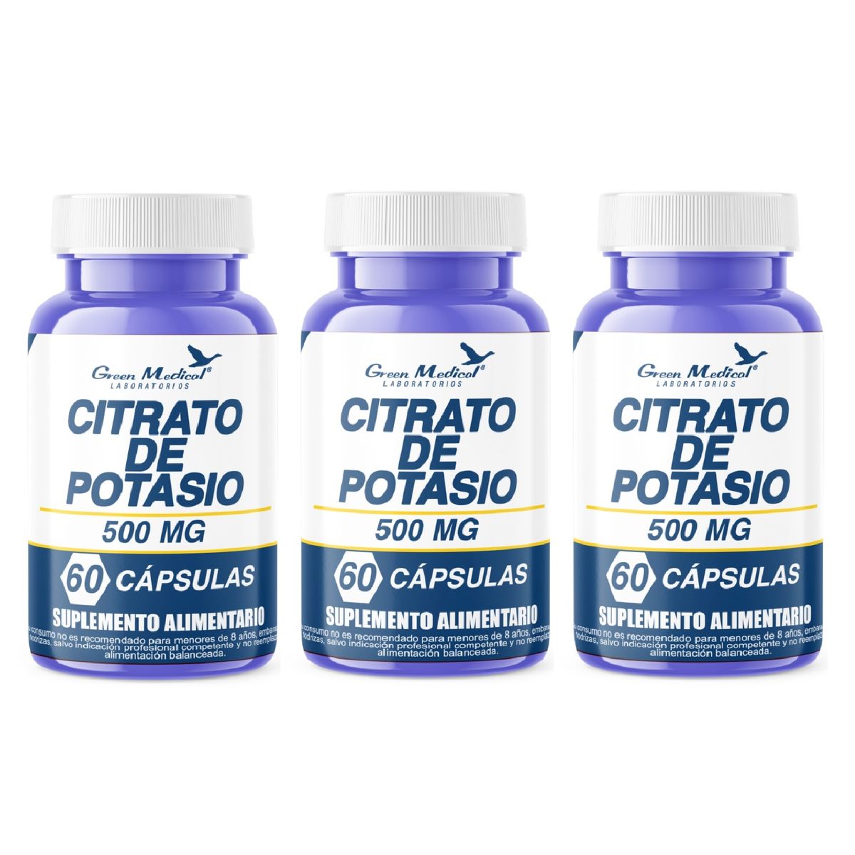 GREEN MEDICAL - Pack Citrato De Potasio Puro Gm 180 Capsulas 3x60 Caps