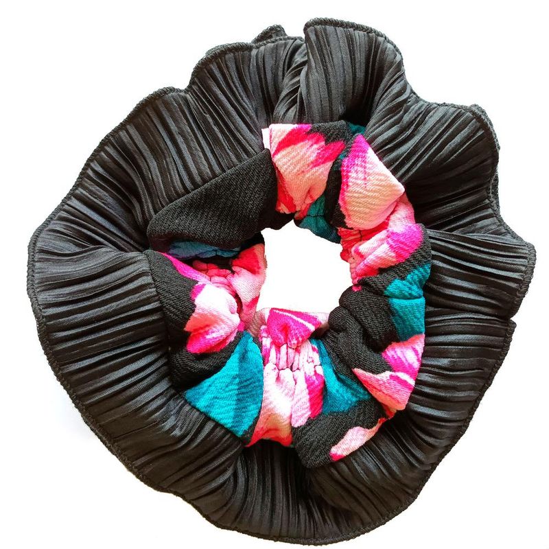MARIA PASKARO - Scrunchie Collet Begonia M Negro Flores Fucsia Maria Paskaro - Negro