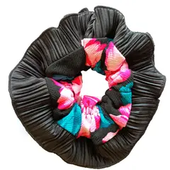 MARIA PASKARO - Scrunchie Collet Begonia M Negro Flores Fucsia - Negro