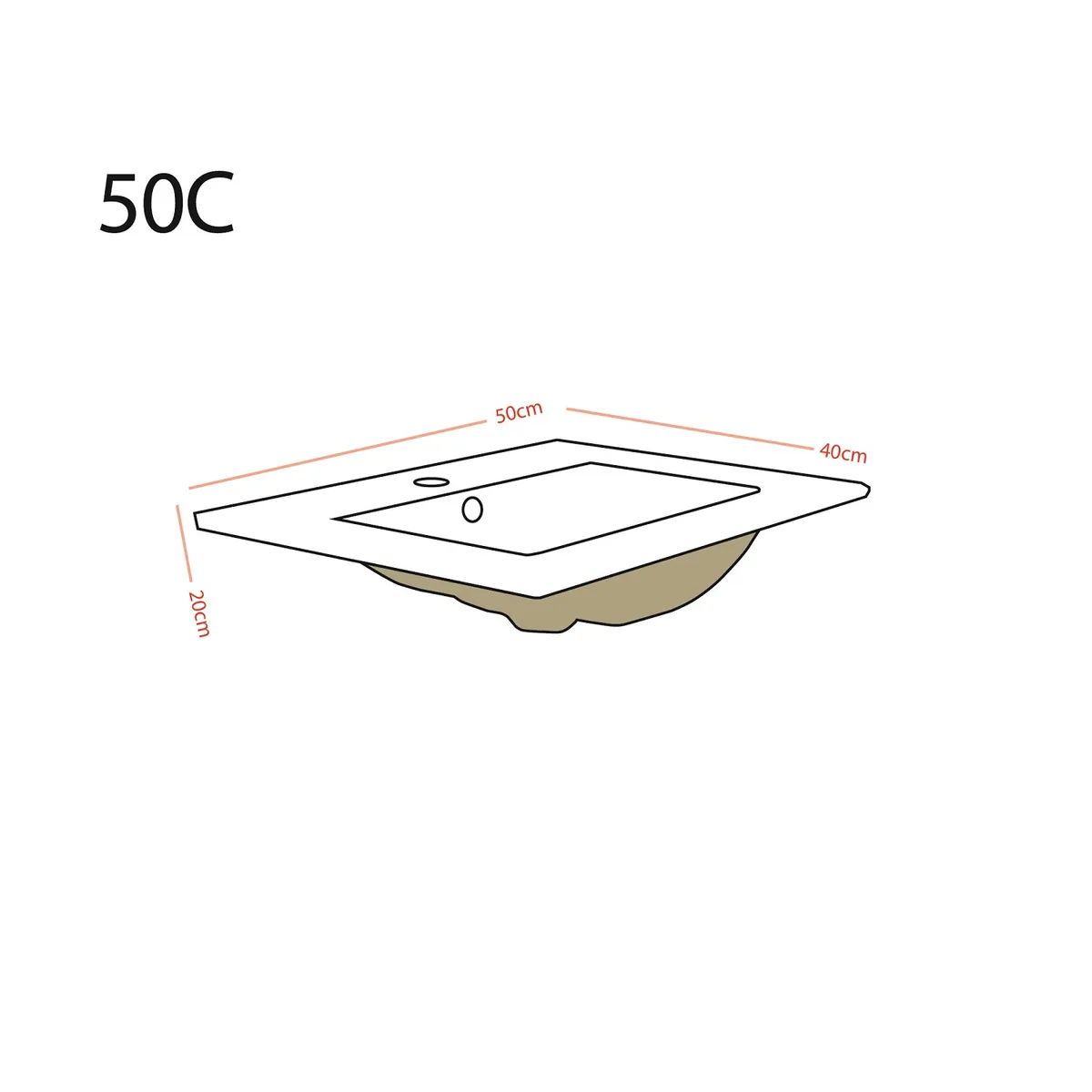 DOMSA - Cubierta Vanitorio de Loza Domsa Plana 50C 50x40cm