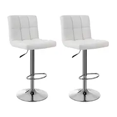 GLOBAL LATIN GROUP - Pack 2 Sillas Taburete Piso Bar Giratoria con Respaldo Cuadrado - Blanco