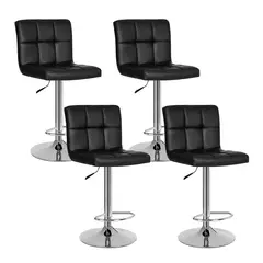 GLOBAL LATIN GROUP - Pack 4 Sillas Taburete Piso Bar Giratoria Con Respaldo Cuadrado - Negro