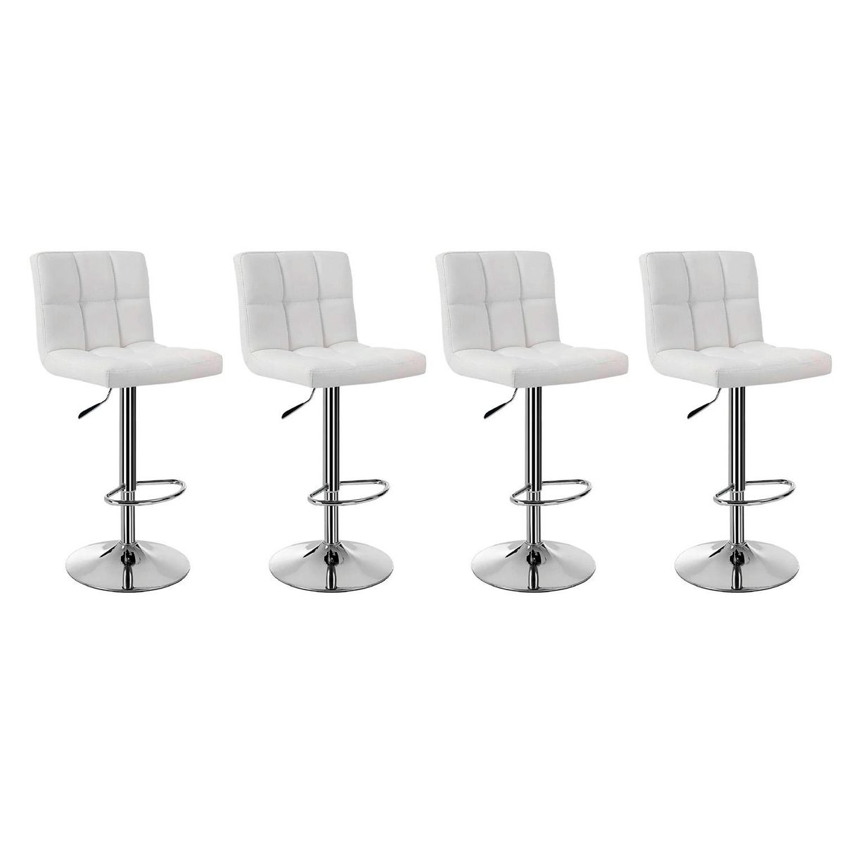 GLOBAL LATIN GROUP - Pack 4 Taburetes Bar Giratorios 60-80 cm PU Base Acero y ajustable - Blanco