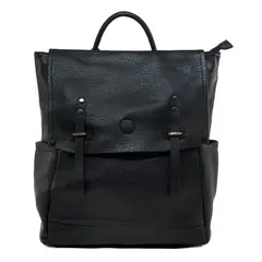 MAILEA - Mochila ecocuero grande 2 pasadores para mujer negro