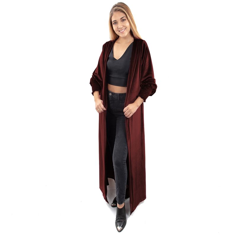 MARIA PASKARO - Tapado Kimono Largo Santini Burdeo Oscuro Terciopelo Maria Paskaro