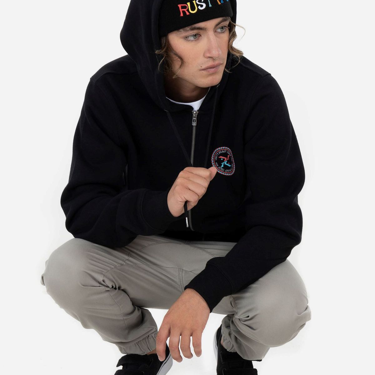 RUSTY - Poleron RITO ZIP Hombre Negro Rusty