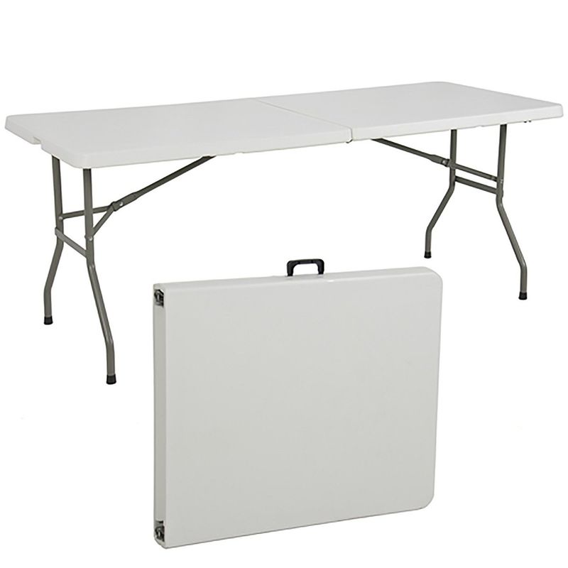 IGPRO - Mesa Plegable 180x75x74cm Tipo Maleta Blanca
