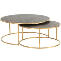 MEYA MUEBLES - Set Mesas de Centro Norman de madera de olmo y acero 41x96x96