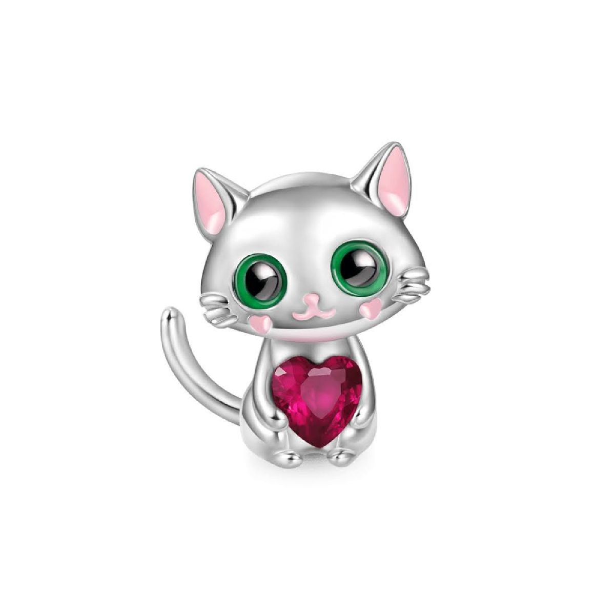 SILVER HEART - Charm Gatito y Corazón Rojo en Plata Fina 925 SILVER HEART