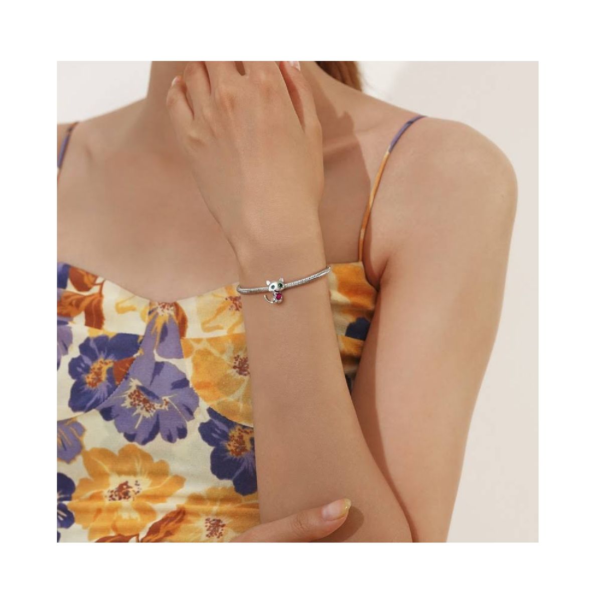 SILVER HEART - Charm Gatito y Corazón Rojo en Plata Fina 925 SILVER HEART