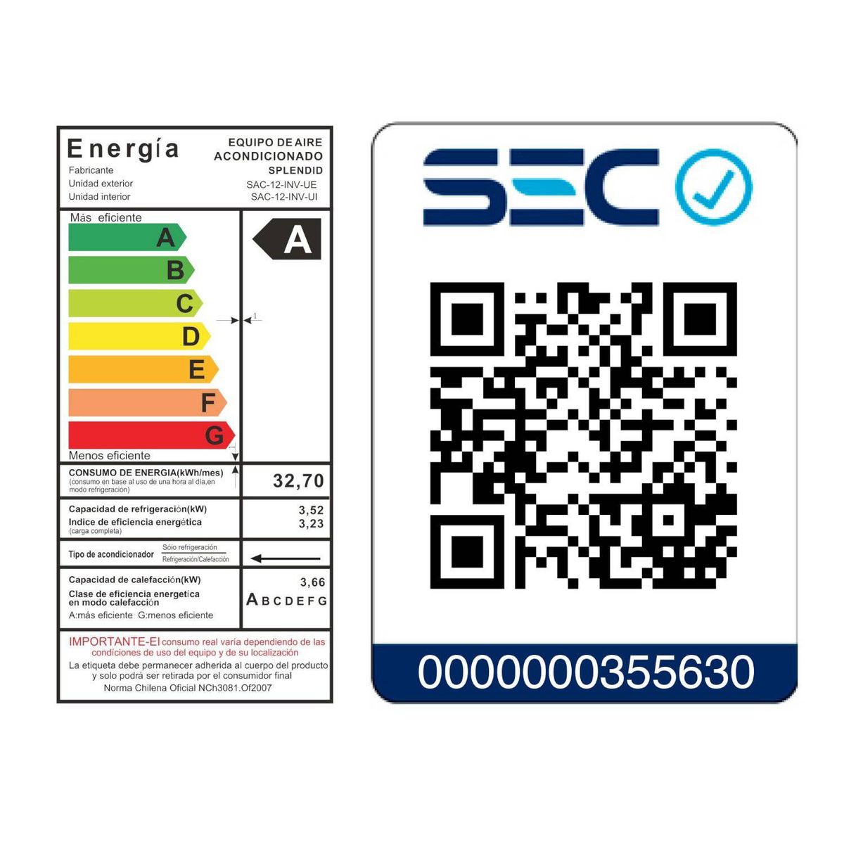 SPLENDID - Aire acondicionado split 12000 btu inverterwifi