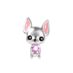 SILVER HEART - Charm Cachorro Chihuahua y Corazón en Plata Fina 925