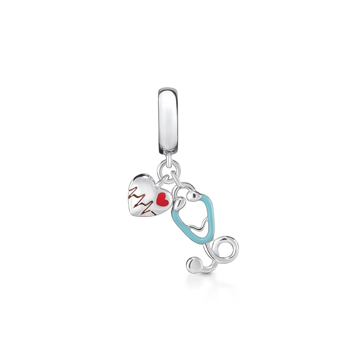 SILVER HEART - Charm Estetoscopio y Corazón en Plata Fina 925 SILVER HEART