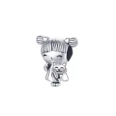 SILVER HEART - Charm Niña Pequeña y Gatito en Plata Fina 925