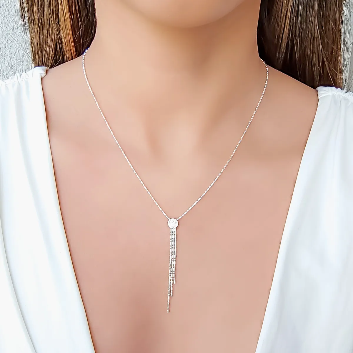 COGGIOLA - Collar Cadena Punto Coma y Colgante Disco Satinado Plata Fina 925