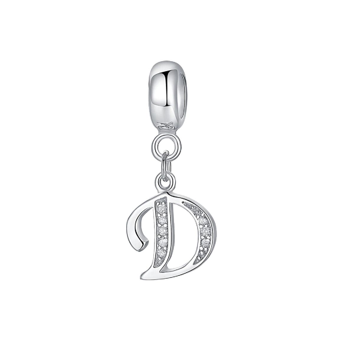 SILVER HEART - Charm Letra D con Circones en Plata Fina 925 SILVER HEART