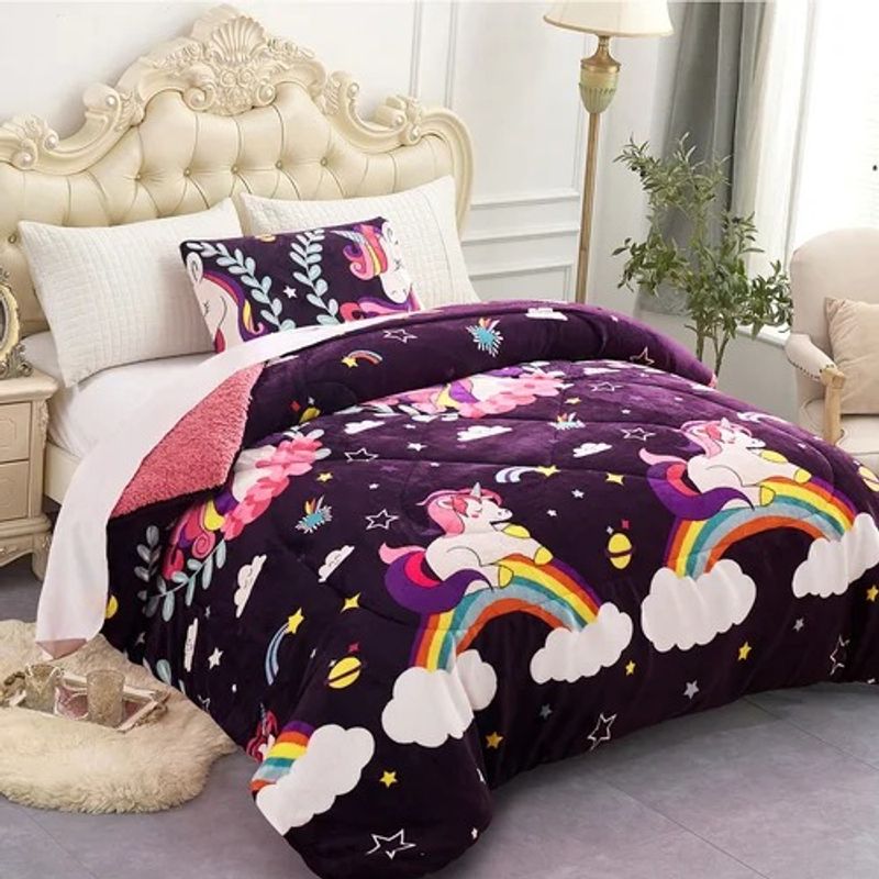 GENERICO - COBERTOR CON CHIPORRO CALIDO COMODO ACOGEDOR LILA DISEÑO UNICORNIO