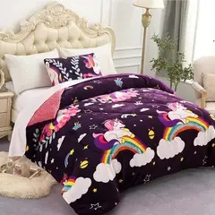 GENERICO - COBERTOR CON CHIPORRO CALIDO COMODO ACOGEDOR LILA DISEÑO UNICORNIO