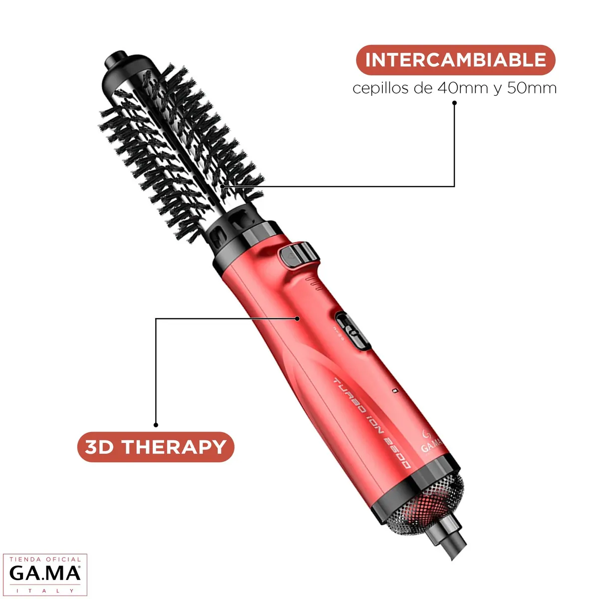 GAMA - Cepillo 3 en 1 Turbo Ion 2600 Gama Secador Alisa Y Modela