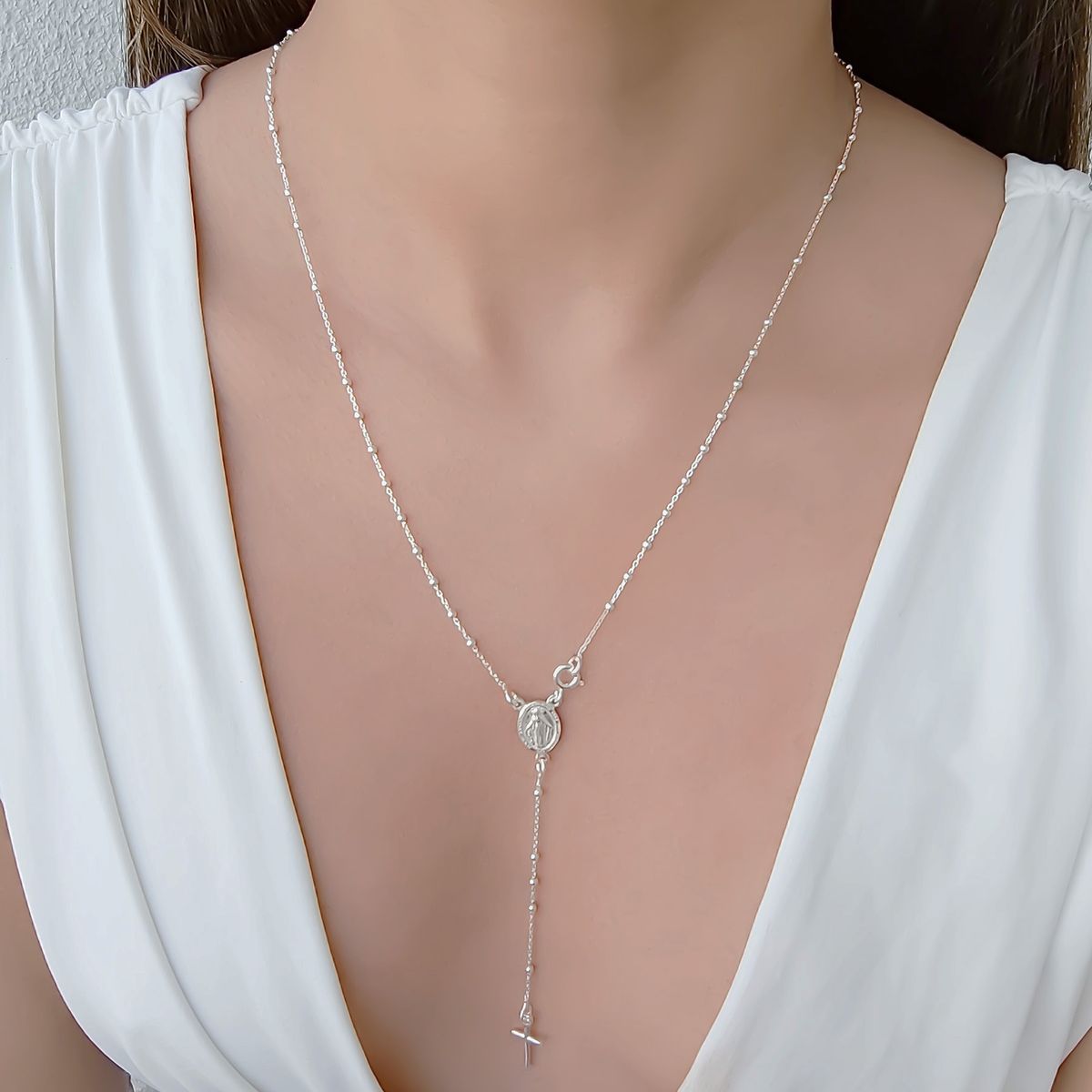 COGGIOLA - Collar Rosario Cadena Eslabón 50cm Plata Fina 925