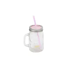 HOMEWELL - Frasco vaso vidrio tapa rosa 13.2x7.8cm