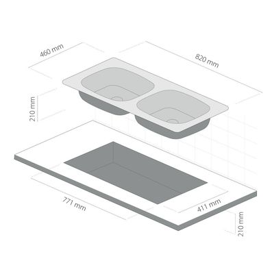 Imagen 2 del producto Lavaplatos doble bajo cubierta 820 x 460