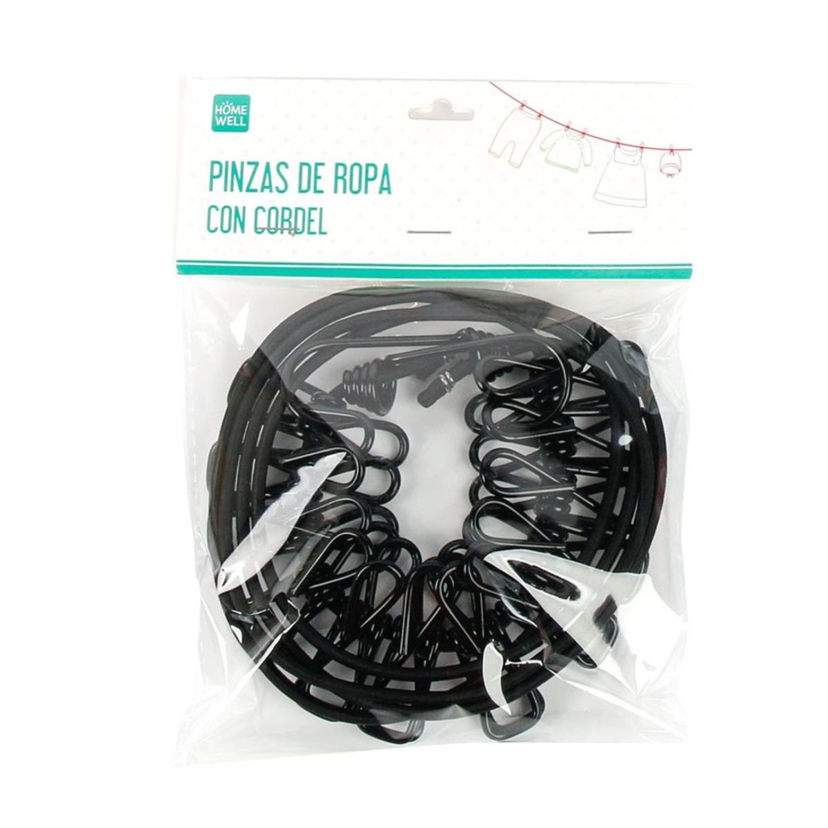 HOMEWELL - Pinza ropa metal con cordel  negro (12u)