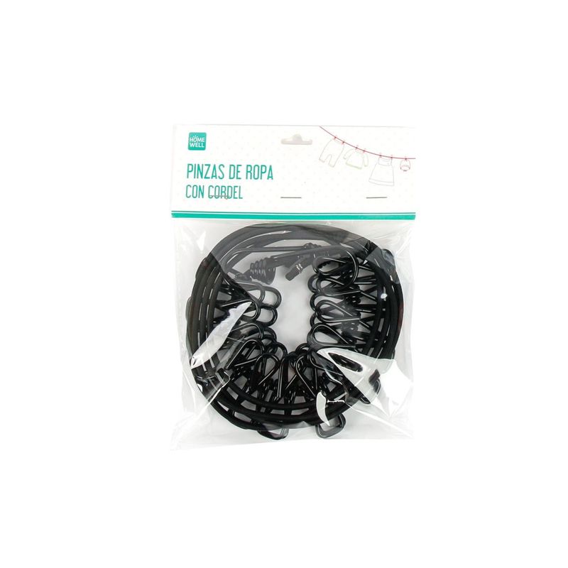 HOMEWELL - Pinza ropa metal con cordel  negro (12u)