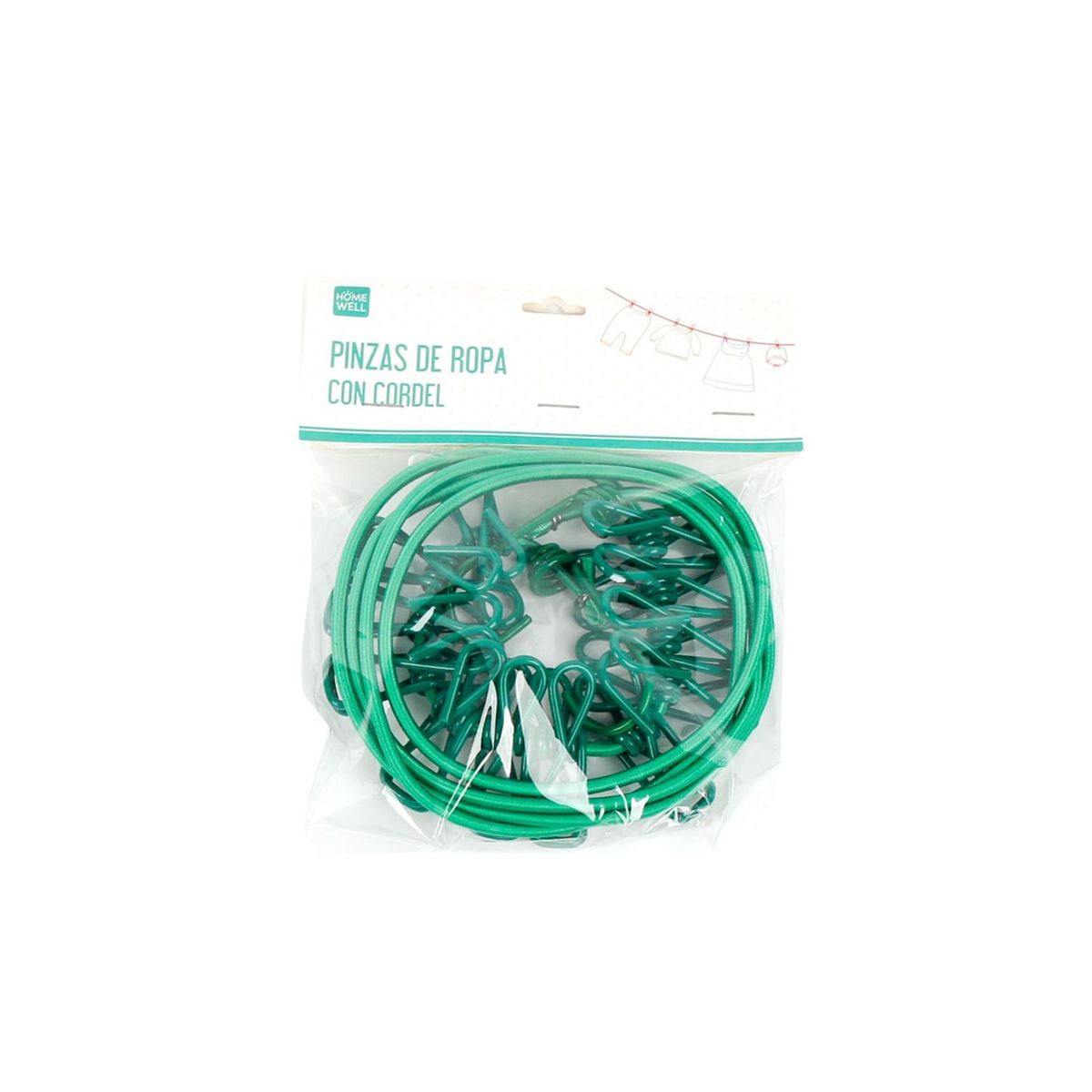 HOMEWELL - Pinza ropa metal con cordel verde (12u)