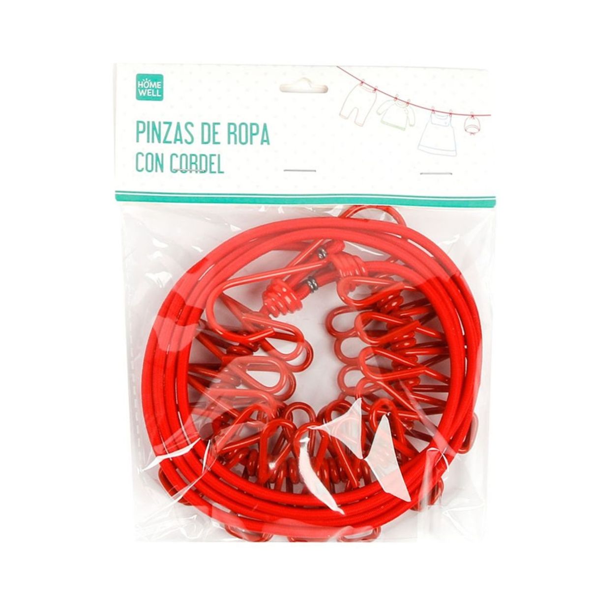 HOMEWELL - Pinza ropa metal con cordel rojo (12u)