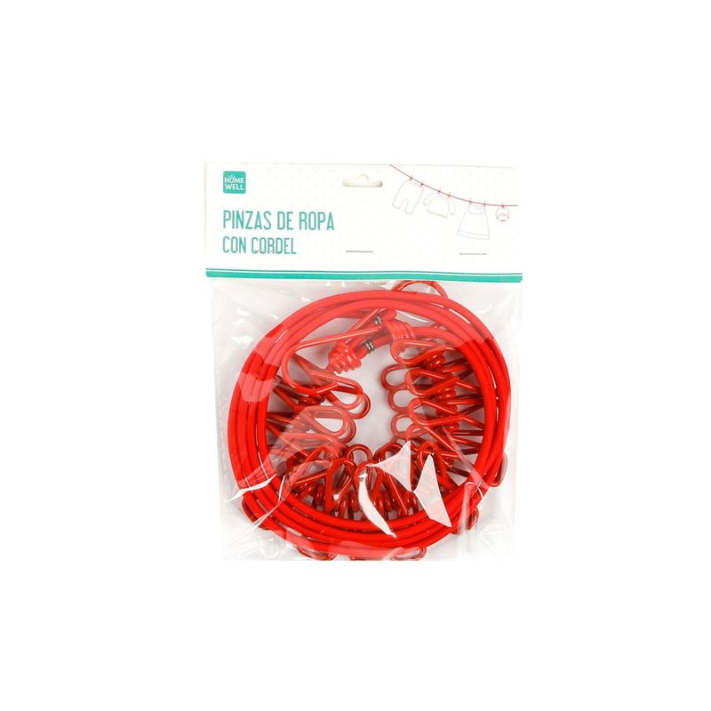 HOMEWELL - Pinza ropa metal con cordel rojo (12u)
