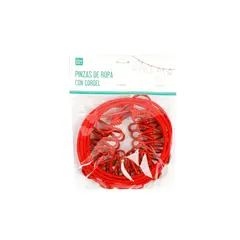 HOMEWELL - Pinza ropa metal con cordel rojo (12u)