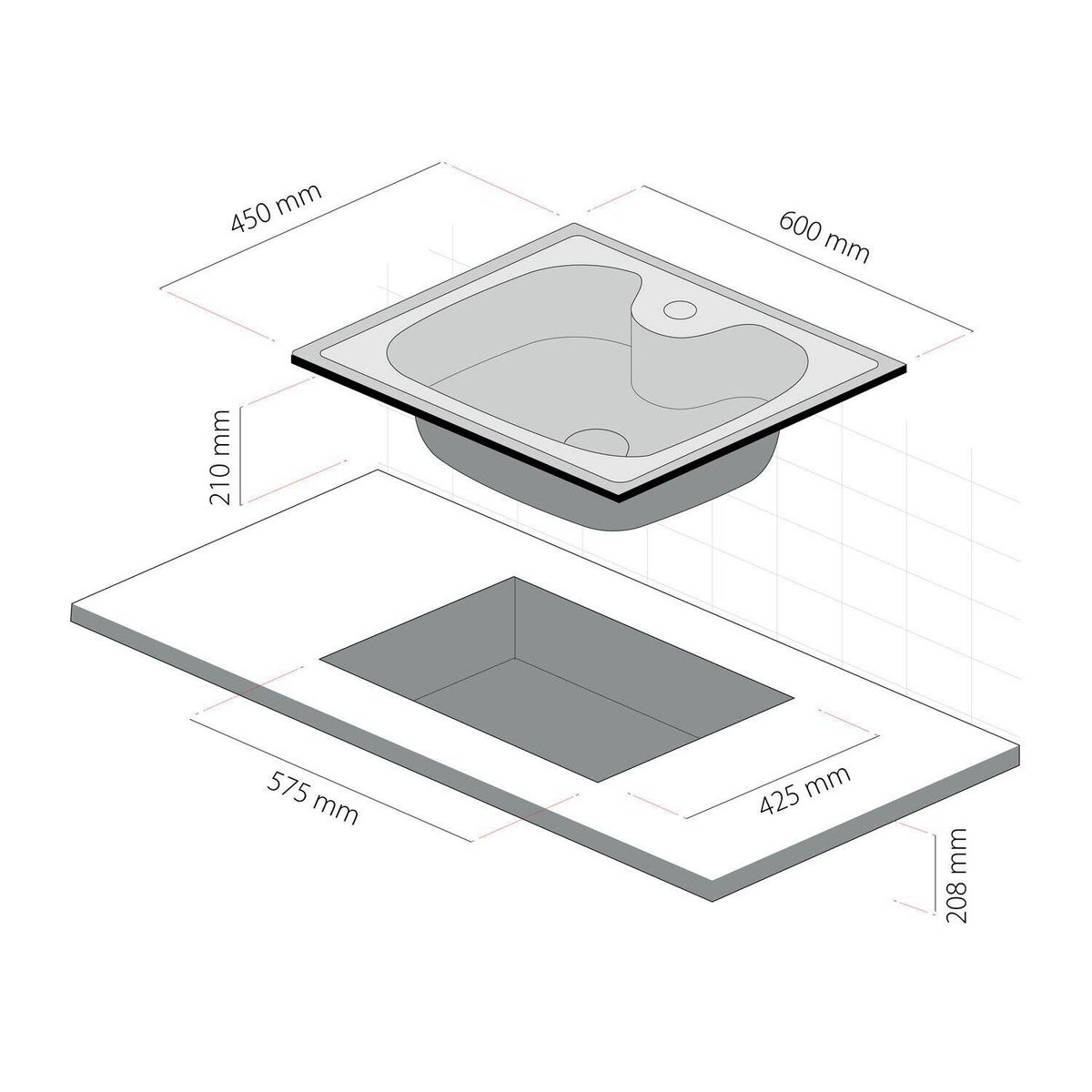 SPLENDID - Lavaplatos empotrado 600 x 450 con cesta splendid