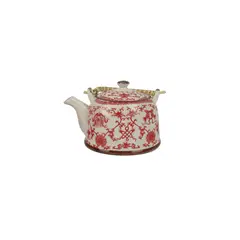 HOMEWELL - Tetera cerámica con infusor filtro rojo blanco 900