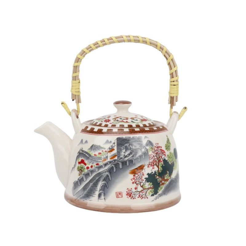 HOMEWELL - Tetera de loza diseño oriental flores 600ml