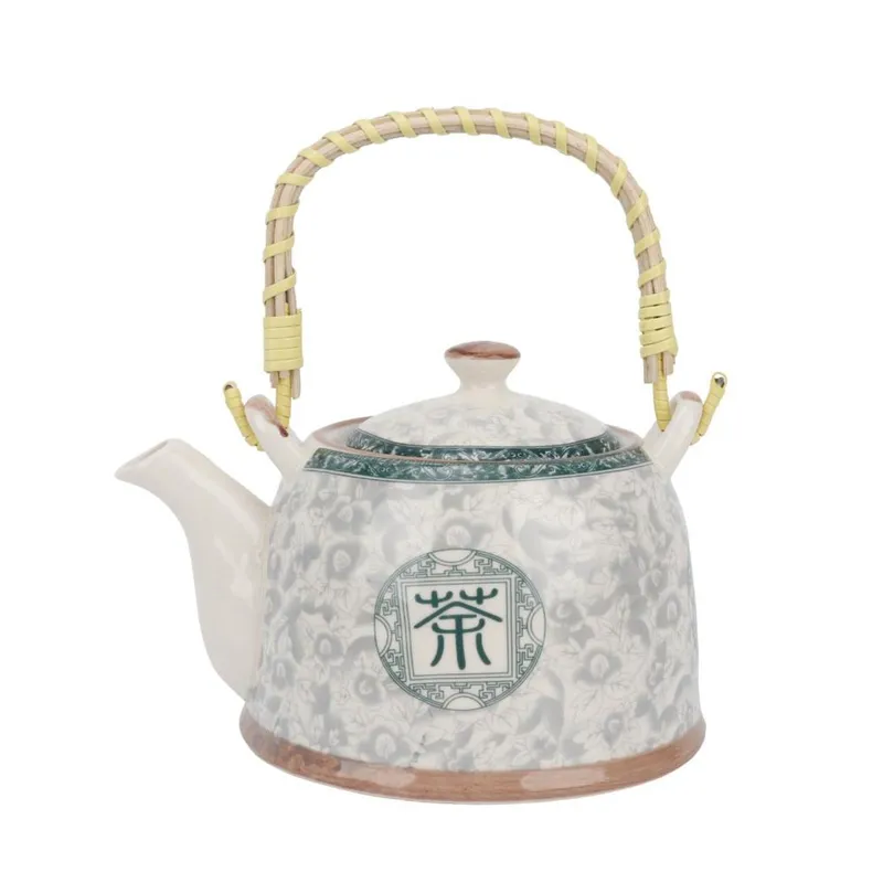 HOMEWELL - Tetera loza diseño oriental flores verdes 600ml