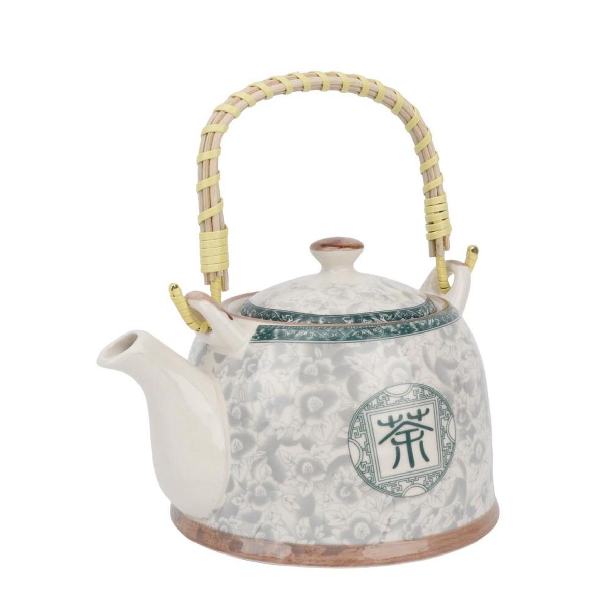HOMEWELL - Tetera loza diseño oriental flores verdes 600ml