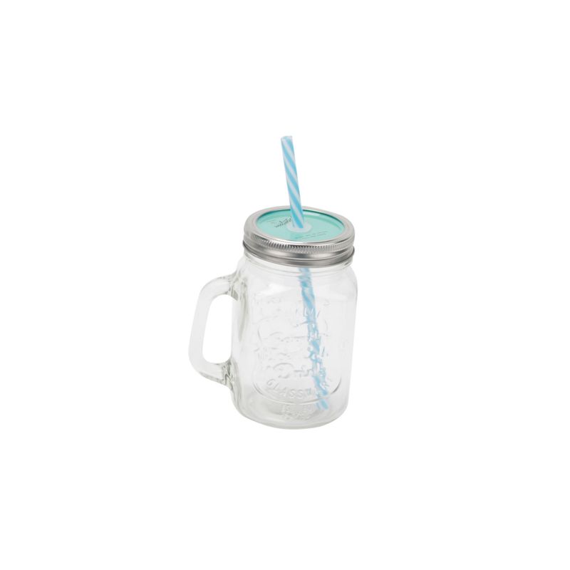 HOMEWELL - Frasco vaso vidrio tapa celeste 13.2x7.8cm