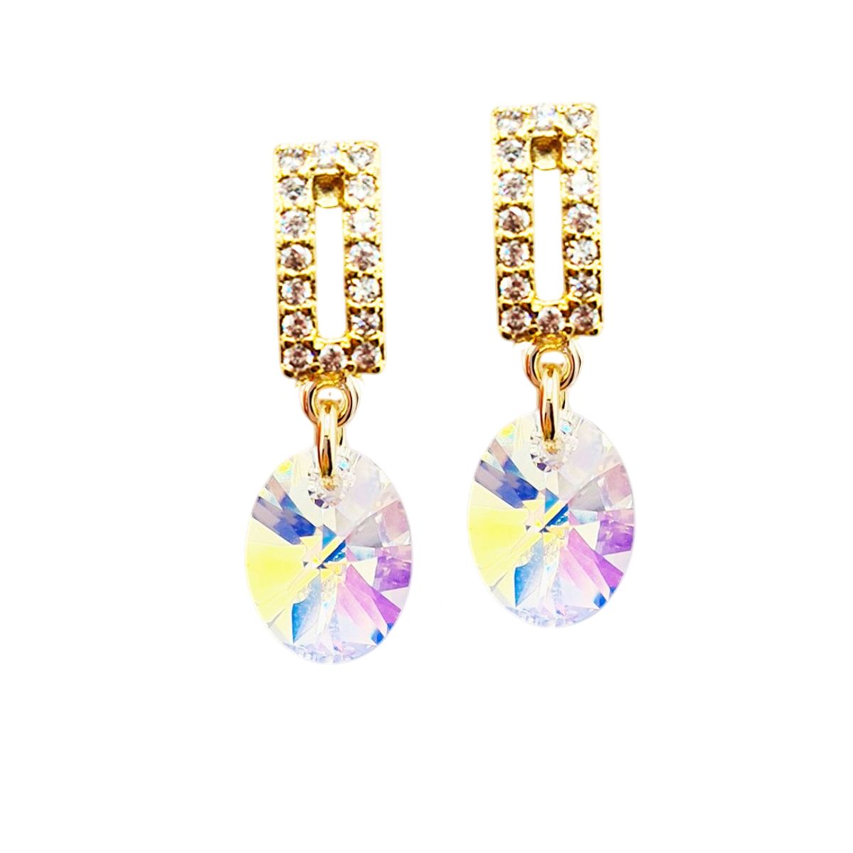 JOYAS MONTERO - Aros Praga Gold Baño Oro 24k creado cristales de Swarovski® Aurora Boreal