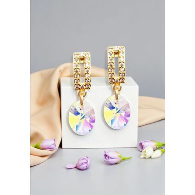 Imagen 2 del producto Aros Praga Gold Baño Oro 24k creado cristales de Swarovski® Aurora Boreal