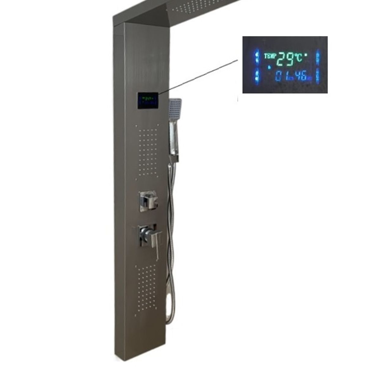 AQUATREND - Columna de Ducha con Panel Digital de Temperatura Color Plateado