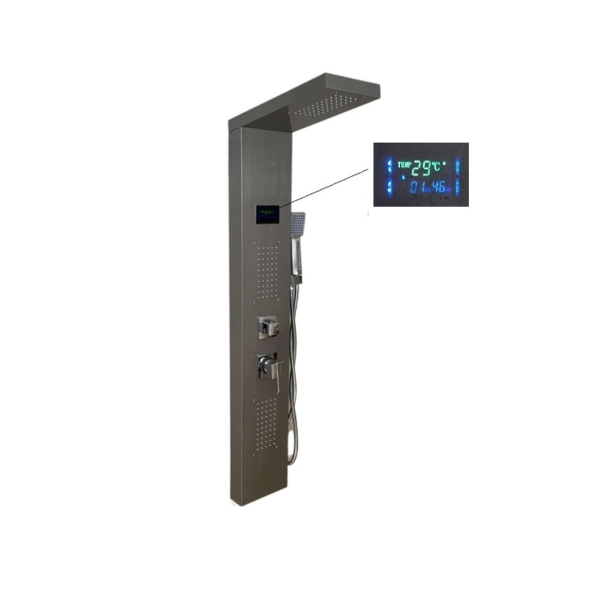 AQUATREND - Columna de Ducha con Panel Digital de Temperatura Color Plateado