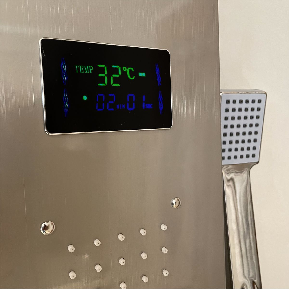 AQUATREND - Columna de Ducha con Panel Digital de Temperatura Color Plateado