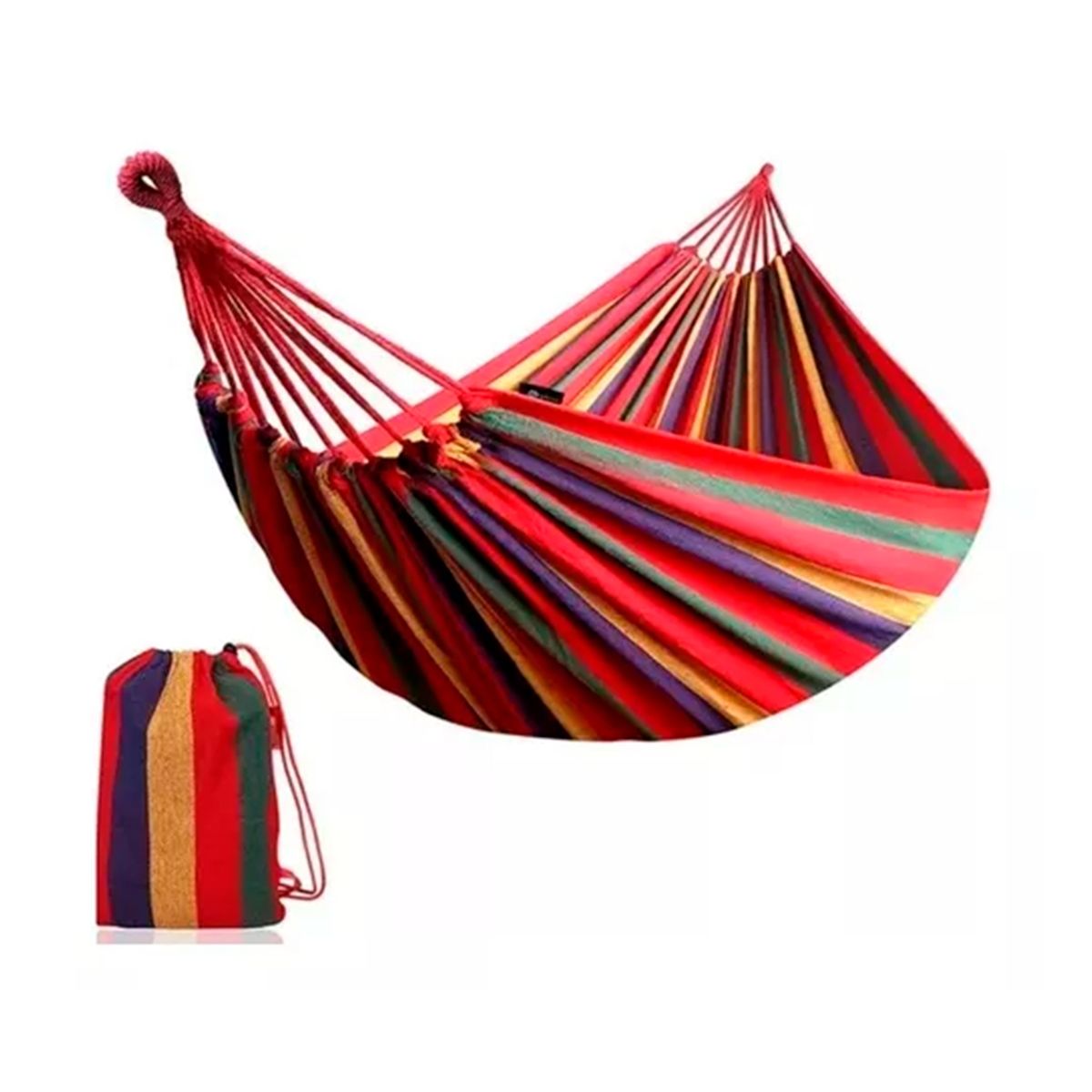 GENERICO - Hamaca Algodón 2 Plazas 150x200cm Hasta 200kg Rojo