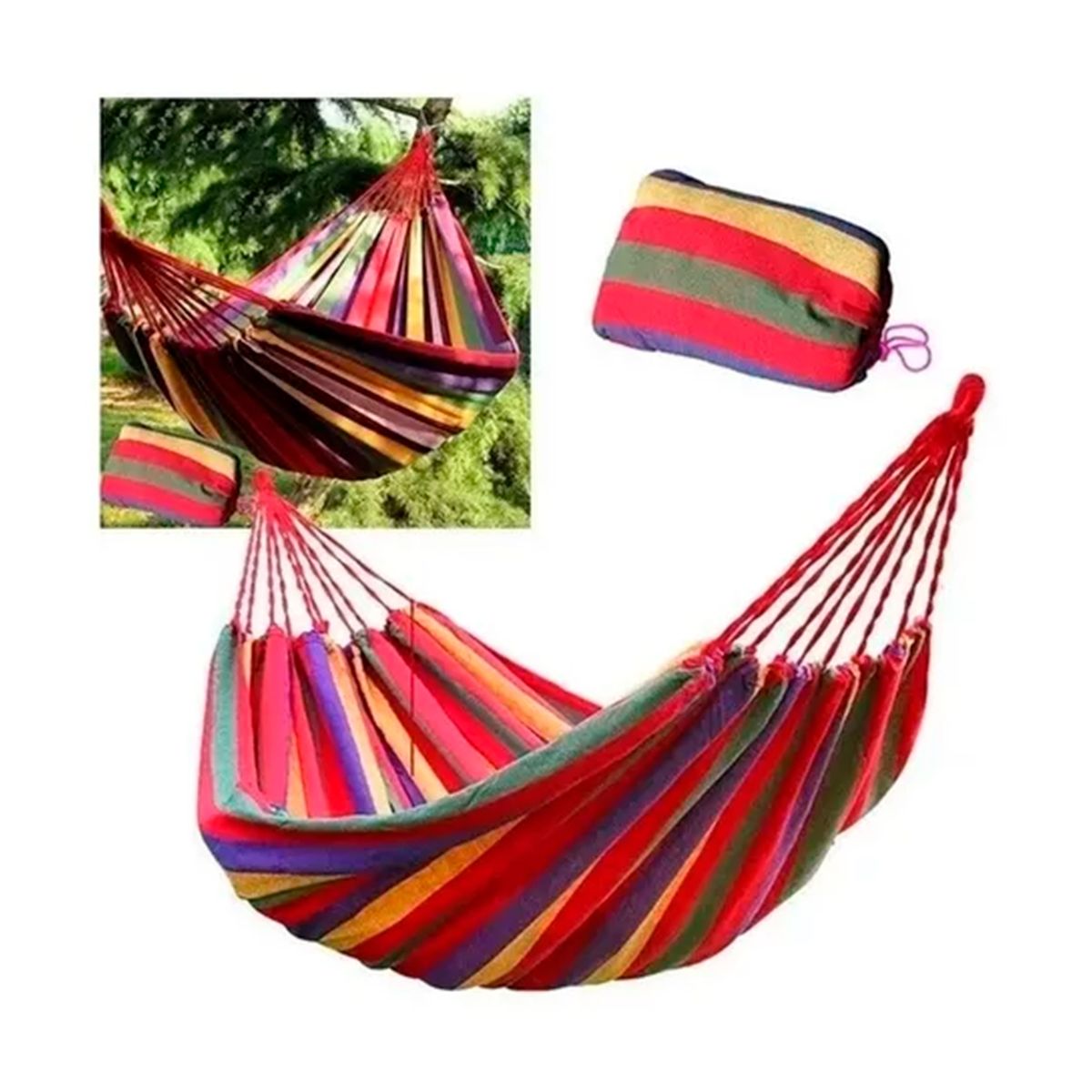 GENERICO - Hamaca Algodón 2 Plazas 150x200cm Hasta 200kg Rojo