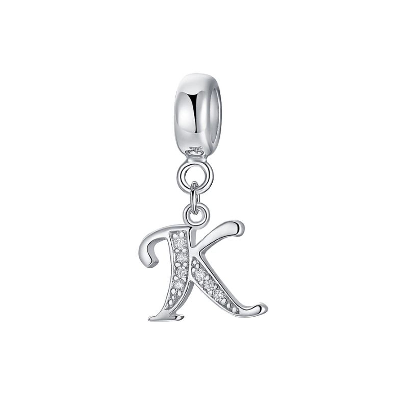 SILVER HEART - Charm Letra K con Circones en Plata Fina 925 SILVER HEART