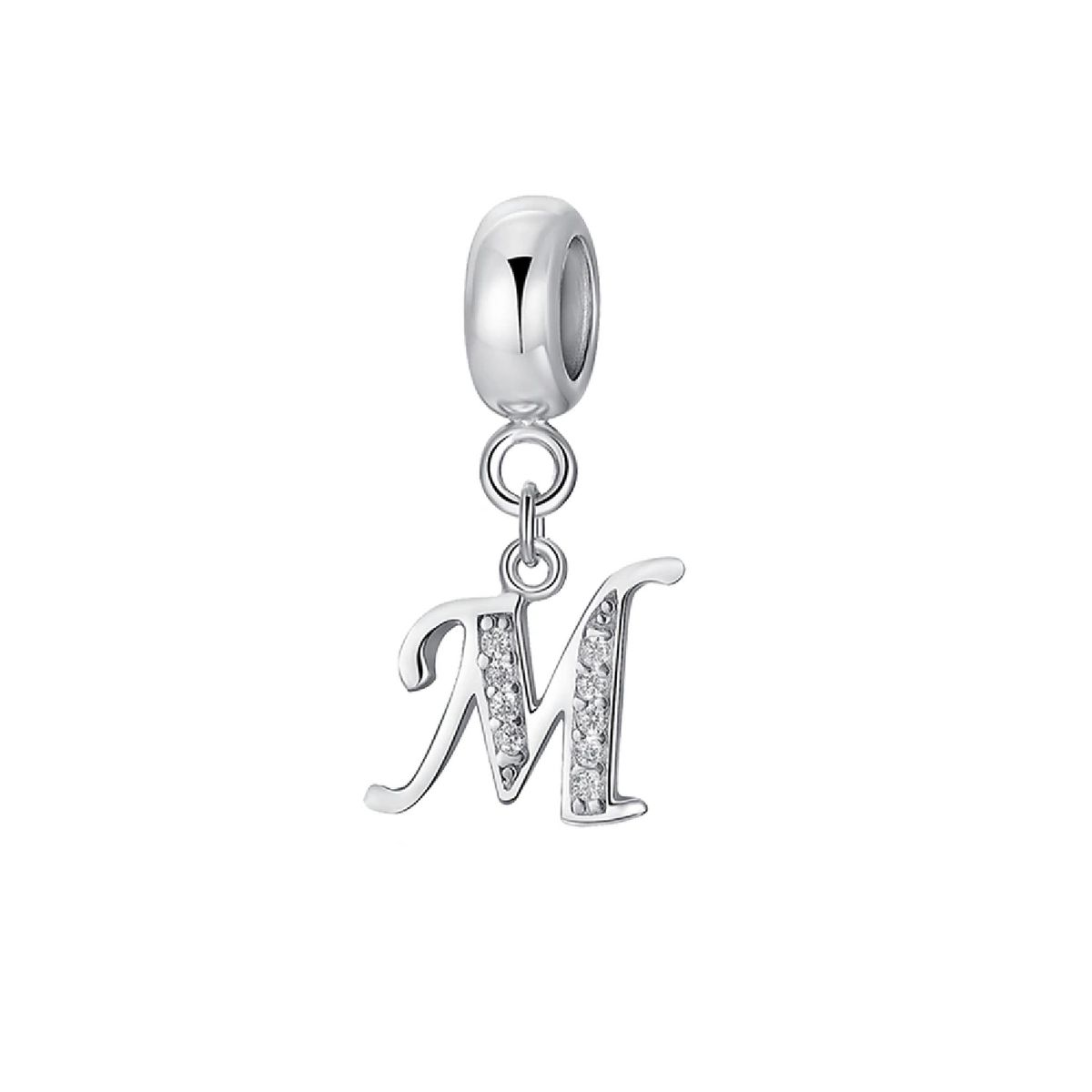 SILVER HEART - Charm Letra M con Circones en Plata Fina 925 SILVER HEART
