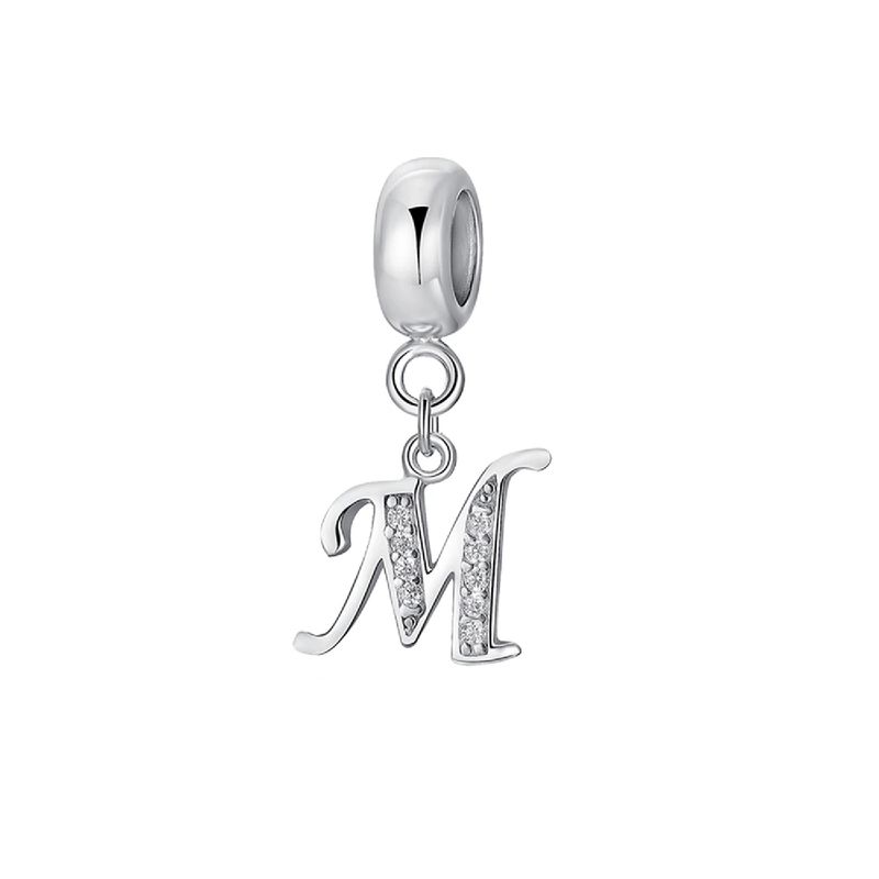 SILVER HEART - Charm Letra M con Circones en Plata Fina 925 SILVER HEART