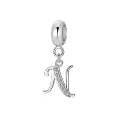 SILVER HEART - Charm Letra N con Circones en Plata Fina 925