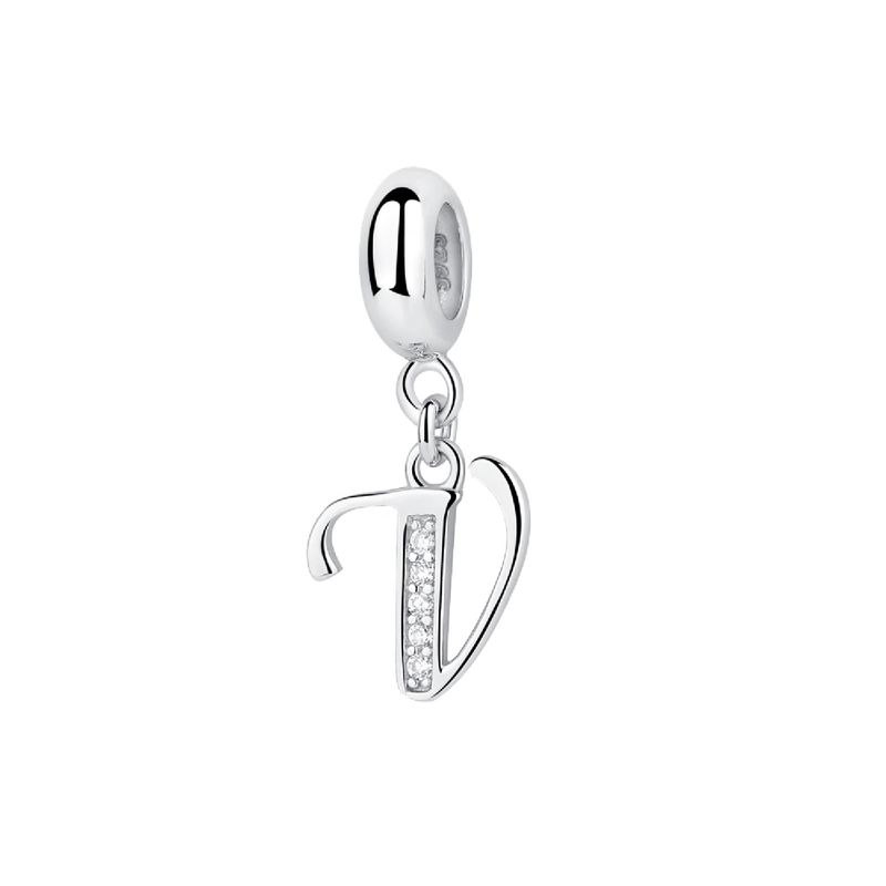 SILVER HEART - Charm Letra V con Circones en Plata Fina 925 SILVER HEART
